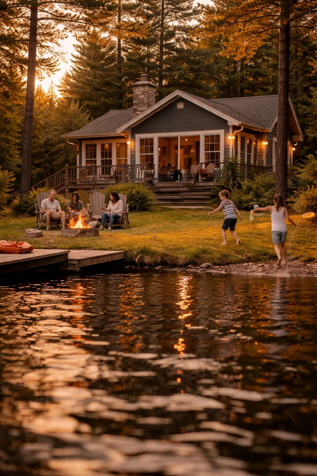 A family enjoying time together at an Ontario cottage property during summer.