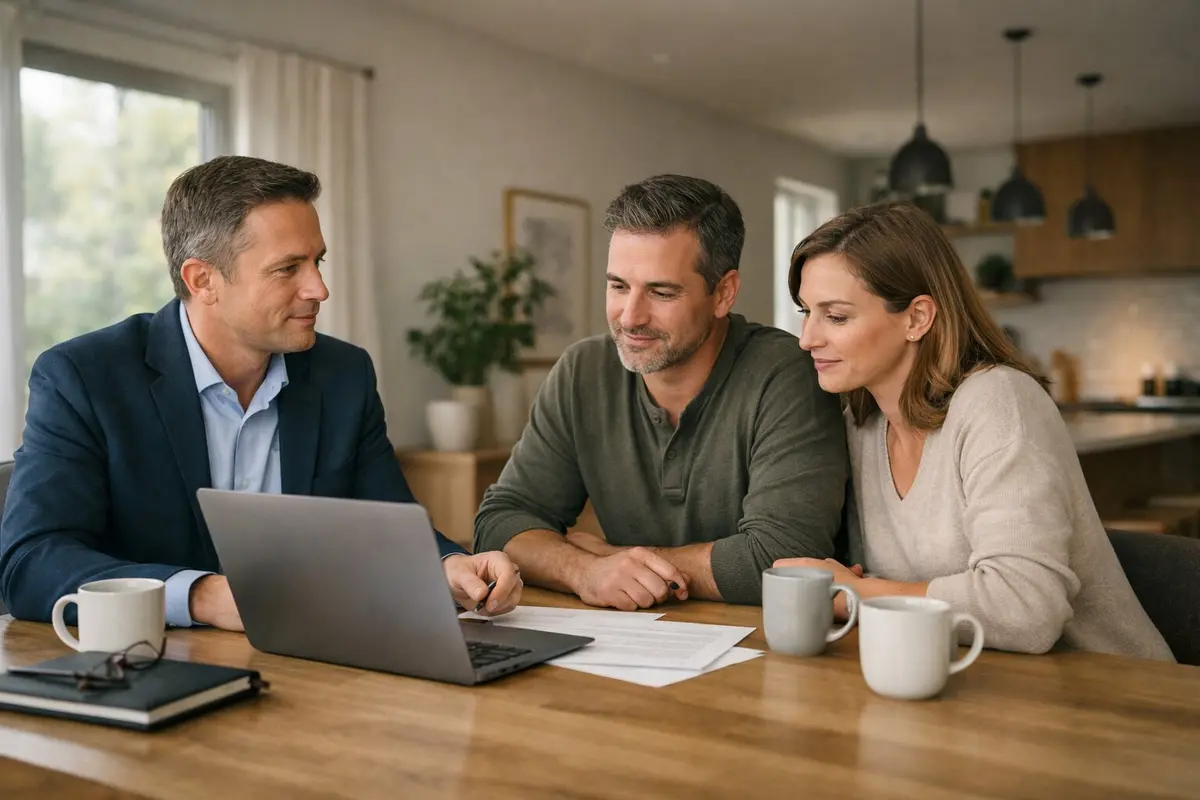 A homeowner reviewing mortgage equity options with a broker.